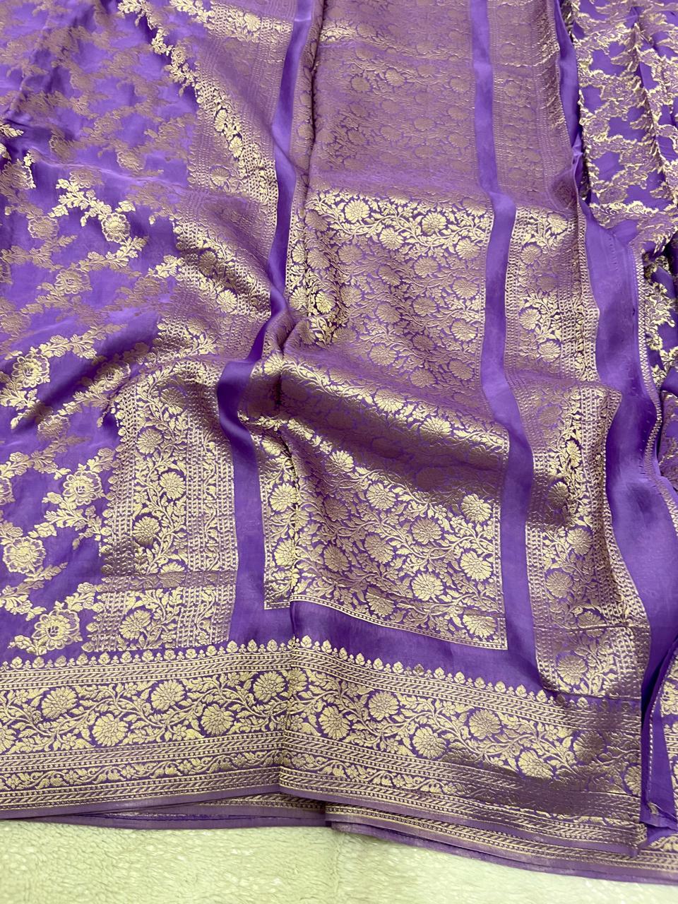 Lavender Mushru Silk Saree with Unstitched Brocade Weave Blouse Fabric