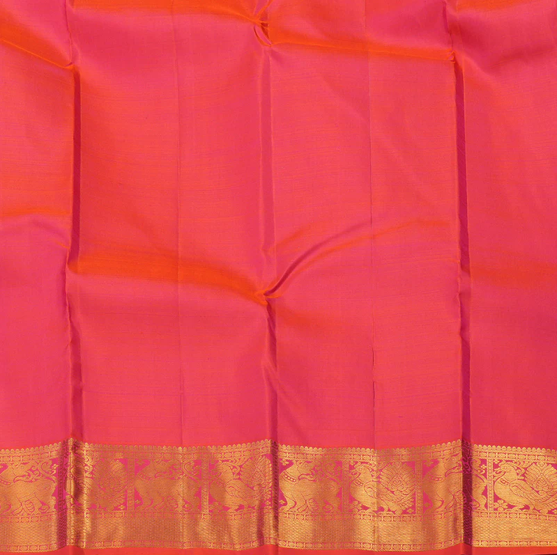 Pure Kanchipuram Silk Saree in graceful Orangish Pink with Bouse material