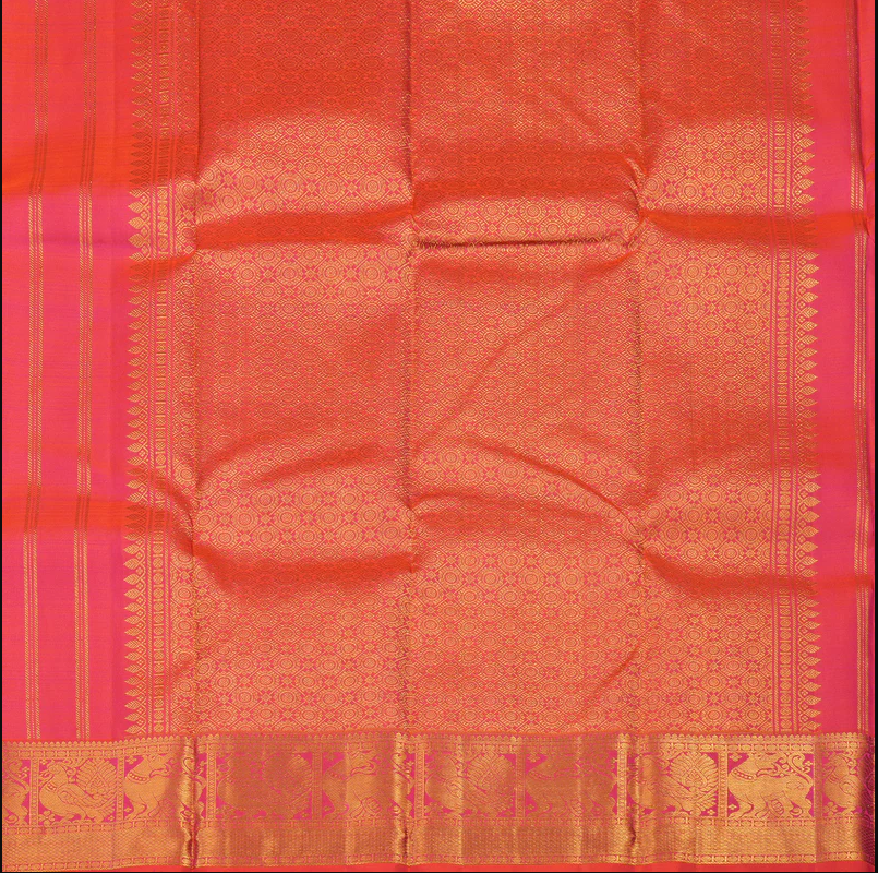 Pure Kanchipuram Silk Saree in graceful Orangish Pink with Bouse material