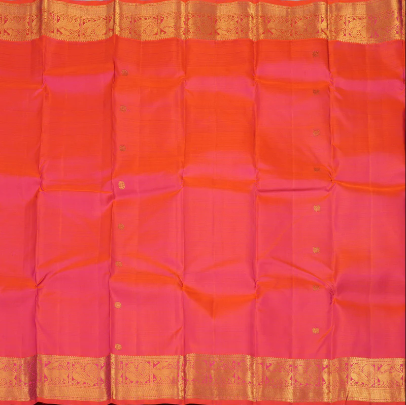 Pure Kanchipuram Silk Saree in graceful Orangish Pink with Bouse material