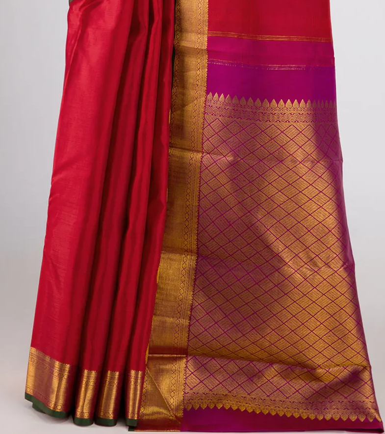 Pure Silk Pure Zari Brick Orange Dual Tone Kanchipuram Saree