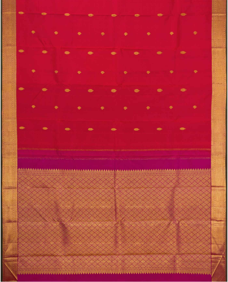 Pure Silk Pure Zari Brick Orange Dual Tone Kanchipuram Saree