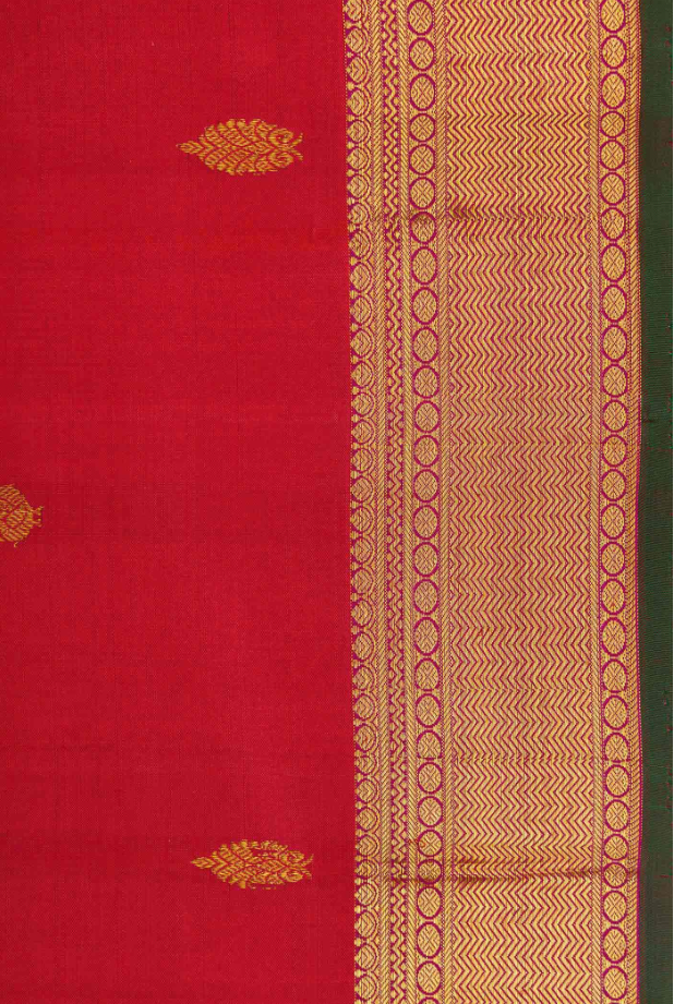 Pure Silk Pure Zari Brick Orange Dual Tone Kanchipuram Saree
