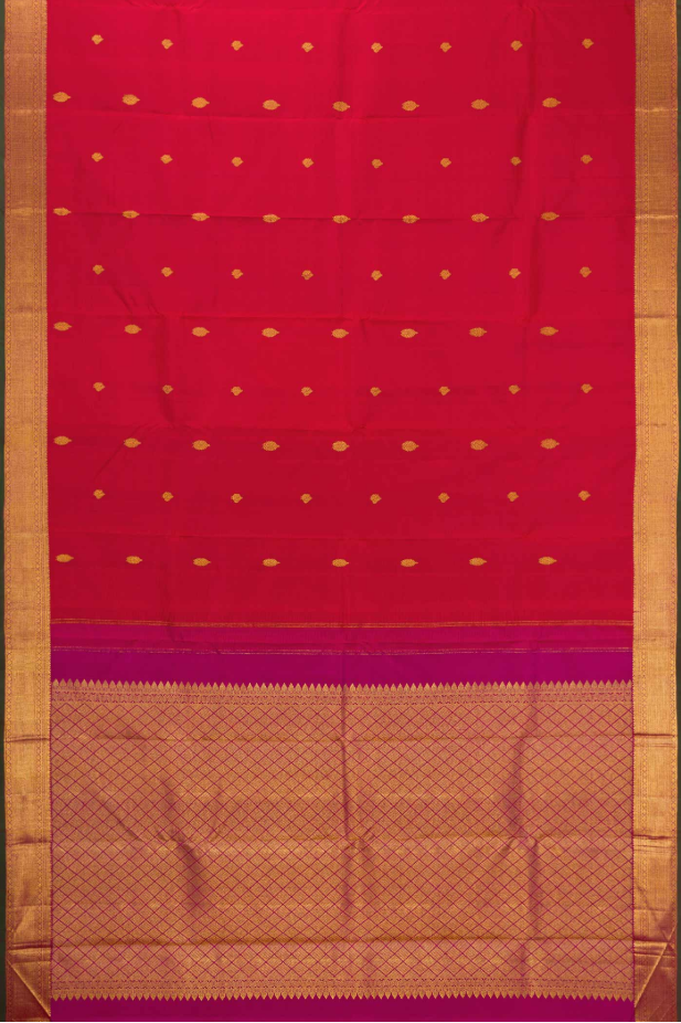 Pure Silk Pure Zari Brick Orange Dual Tone Kanchipuram Saree