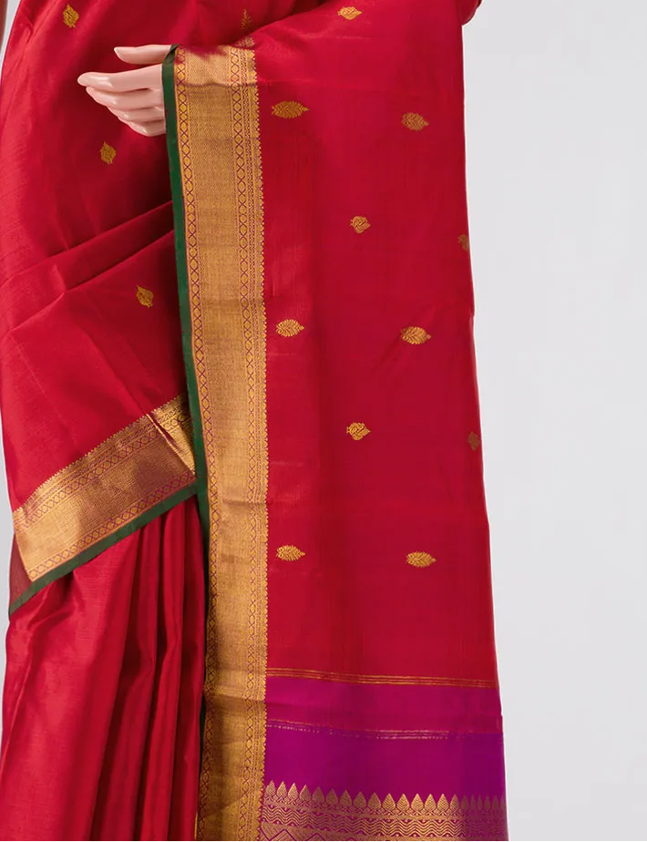 Pure Silk Pure Zari Brick Orange Dual Tone Kanchipuram Saree