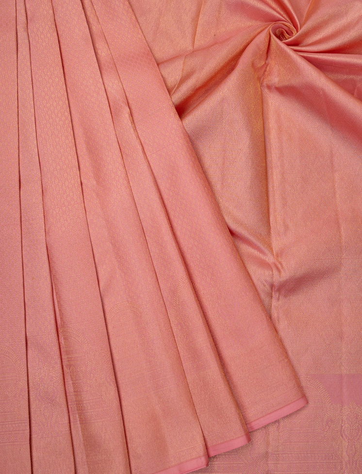 Rose Pink light weight Kanchipuram Silk Saree with Unstitched running blouse material