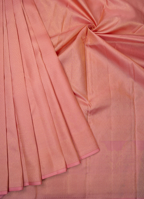 Rose Pink light weight Kanchipuram Silk Saree with Unstitched running blouse material