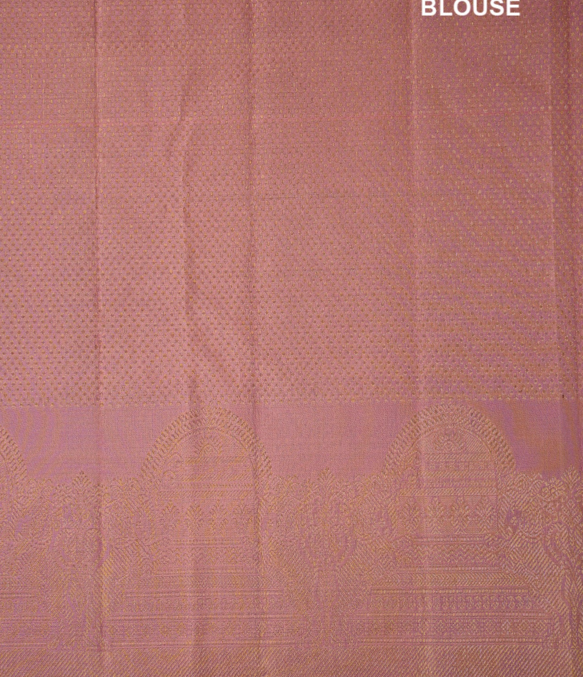 Rose Pink light weight Kanchipuram Silk Saree with Unstitched running blouse material