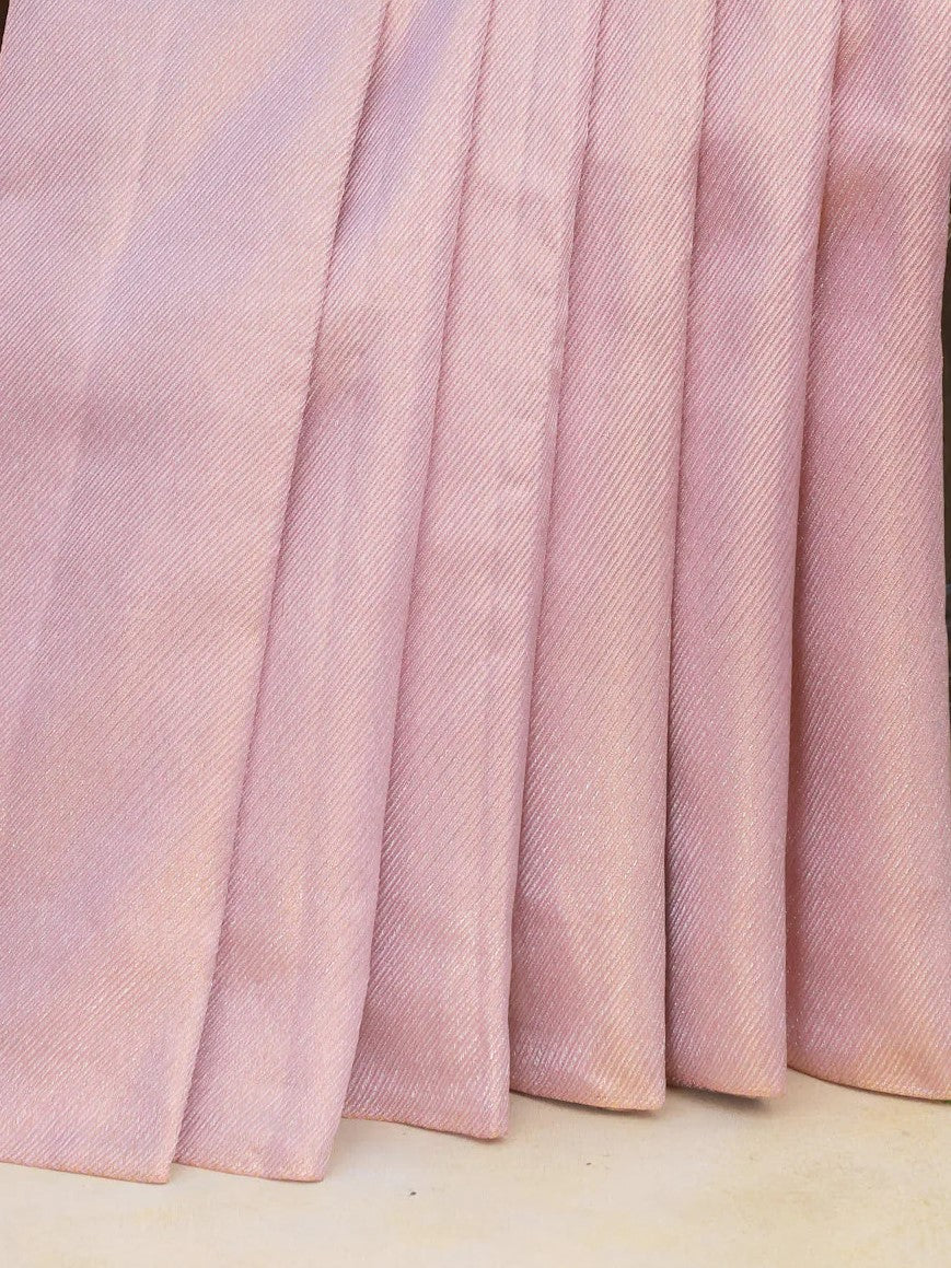 Pastel Pink Pure Tissue Kanchipuram Silk Saree allover silver zari woven brocade weaves
