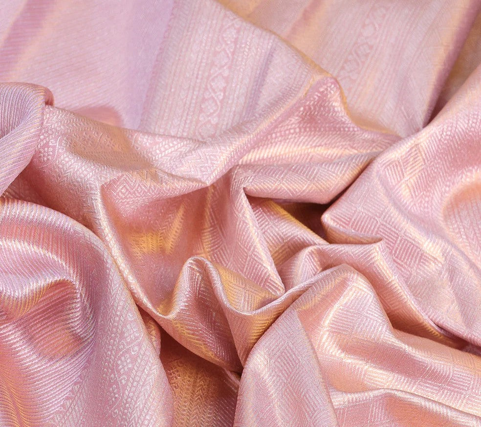 Pastel Pink Pure Tissue Kanchipuram Silk Saree allover silver zari woven brocade weaves