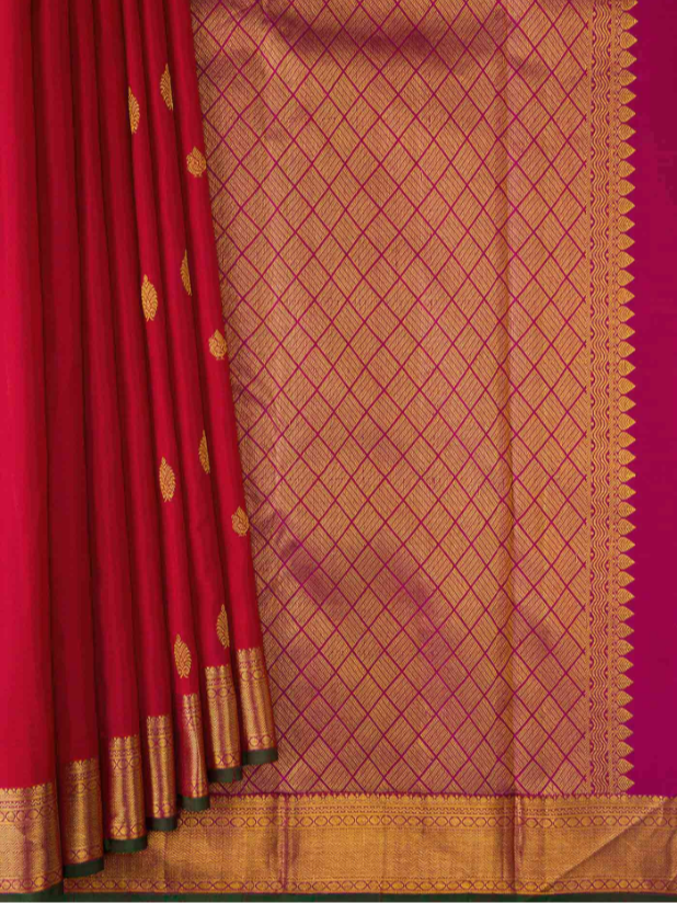 Pure Silk Pure Zari Brick Orange Dual Tone Kanchipuram Saree