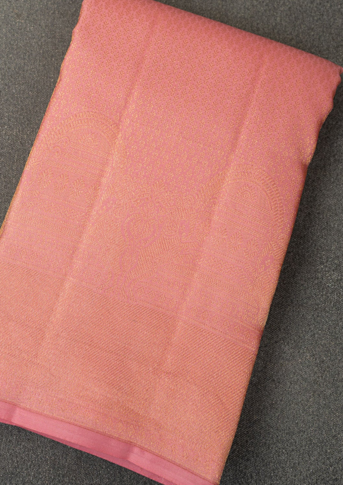 Rose Pink light weight Kanchipuram Silk Saree with Unstitched running blouse material