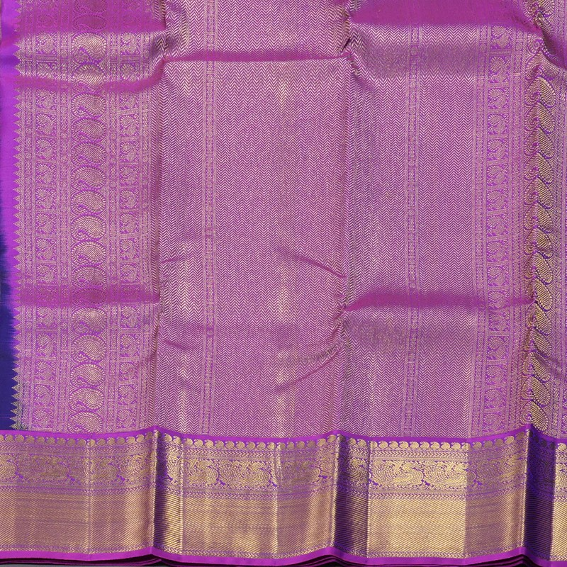 Blue Handloom Kanchipuram Silk Saree with Purple Border | Stitched Blouse-Size L