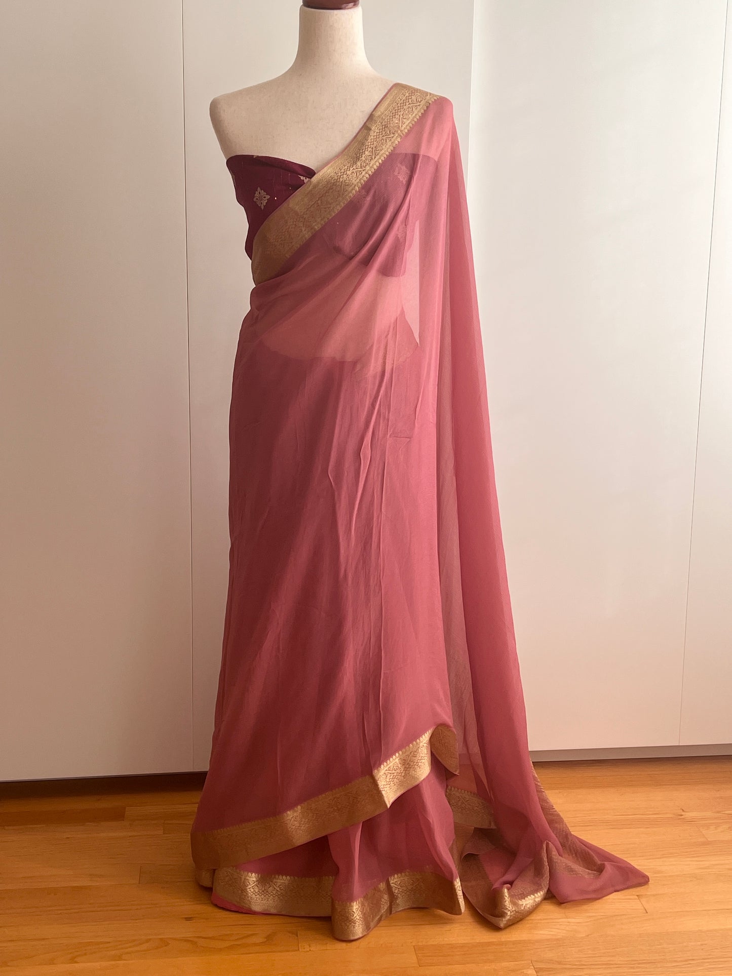 Pink Mysore Chiffon Saree