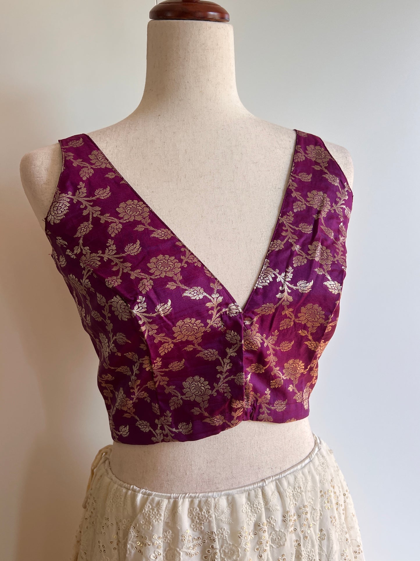 Purple Pure Brocade Silk Blouse Sleeveless