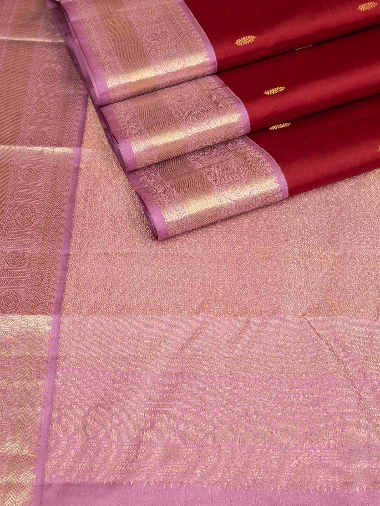 Maroon Pure Silk Saree with Contrast Border