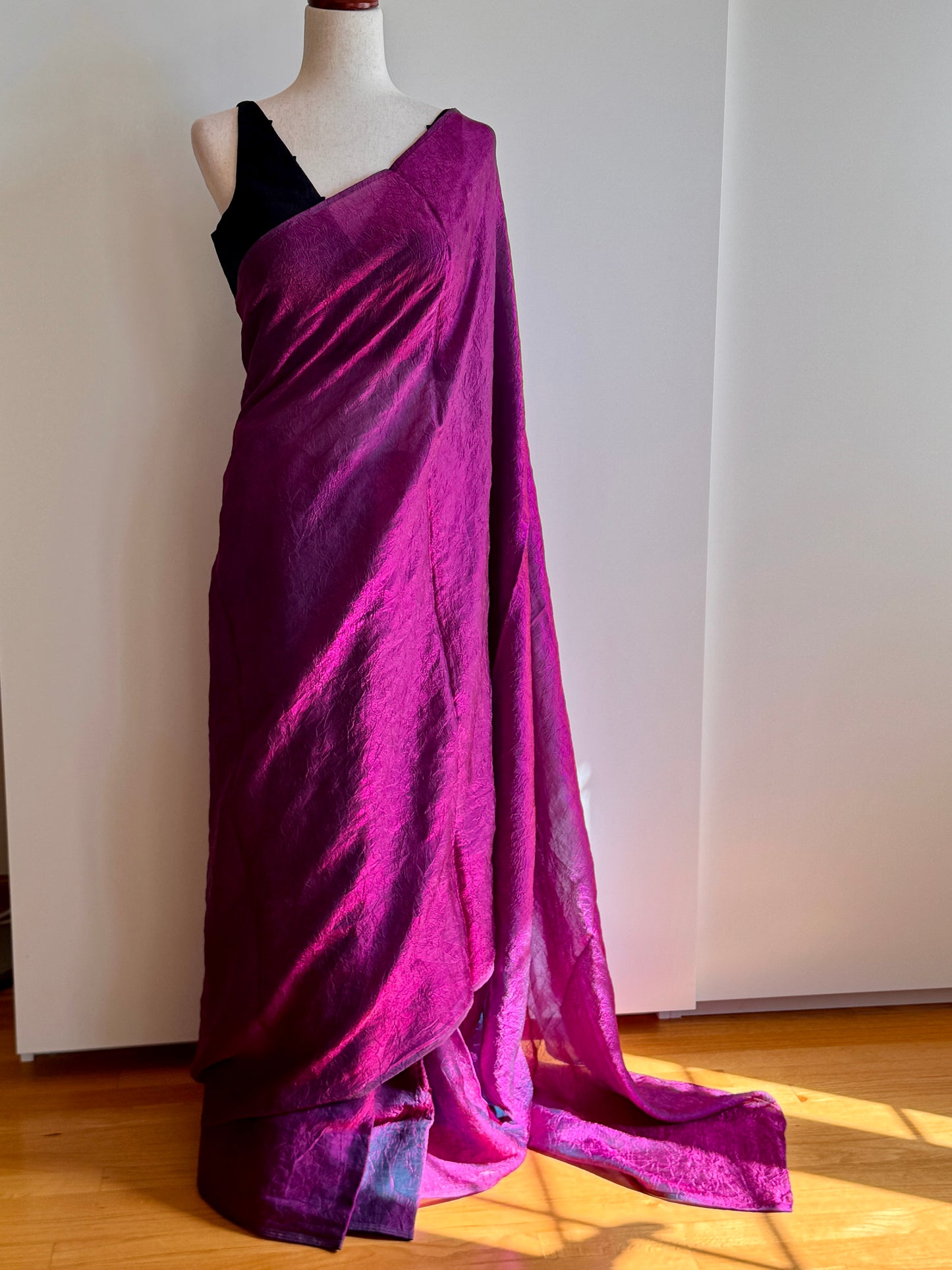 Dual Shade Purple Pink Crush Satin Silk Fancy Saree only