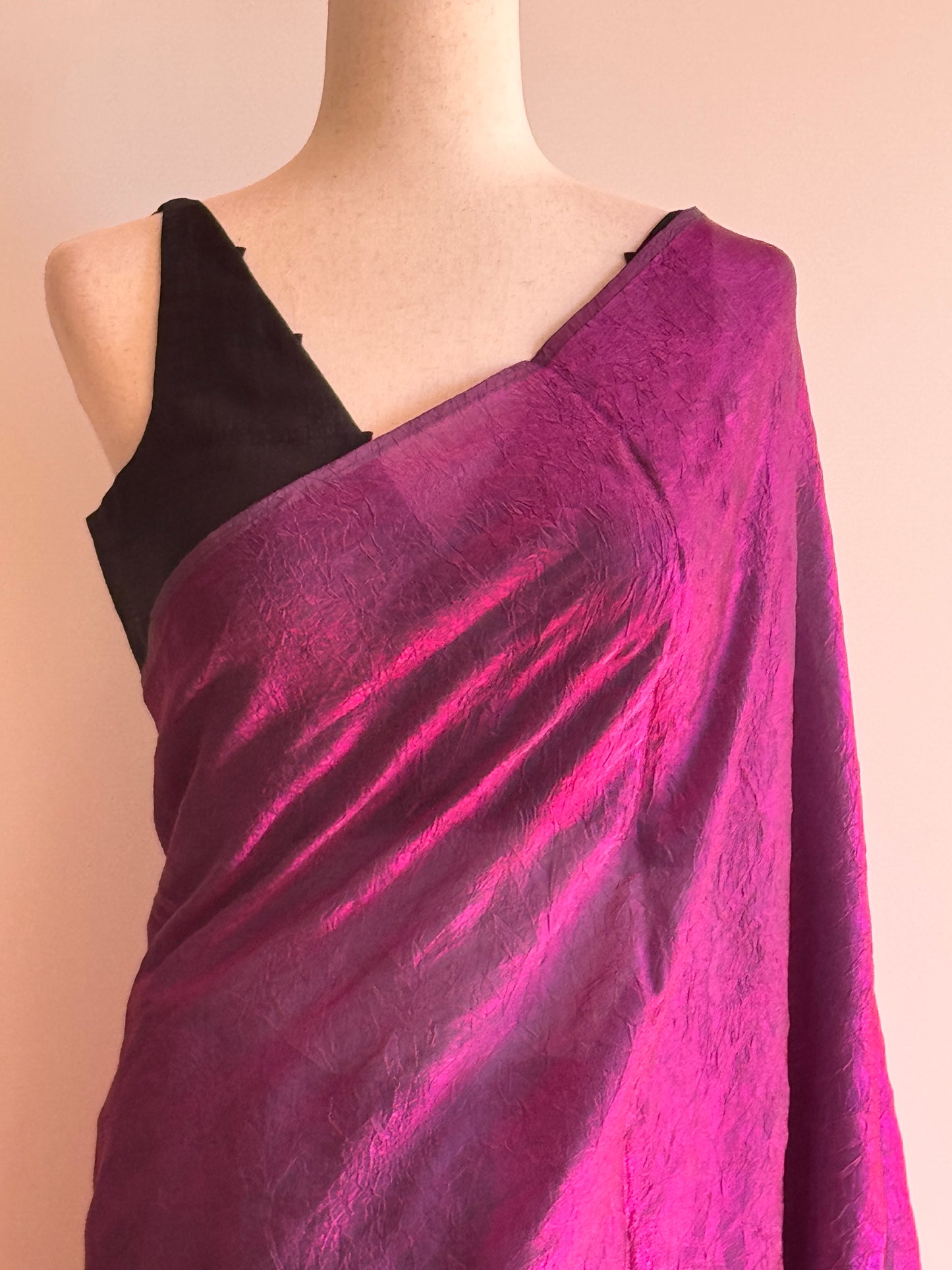 Dual Shade Purple Pink Crush Satin Silk Fancy Saree only