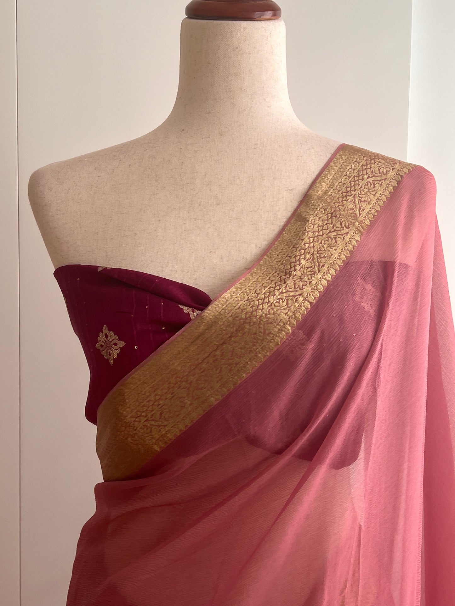 Pink Mysore Chiffon Saree