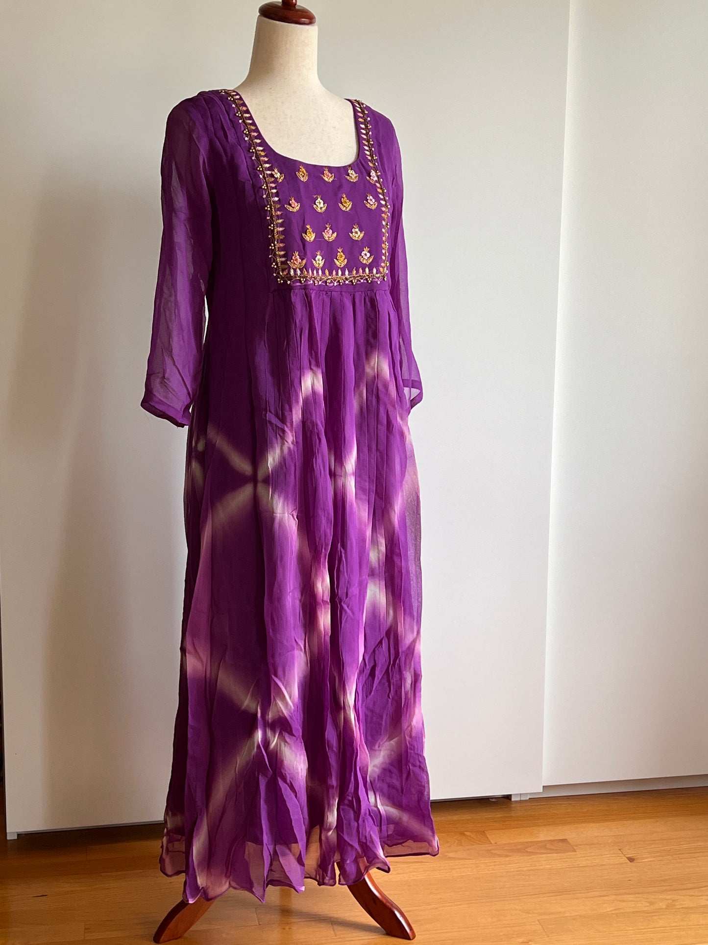 Lavender Pure Georgette tie and dye Aline Kurti- (SIZE L)