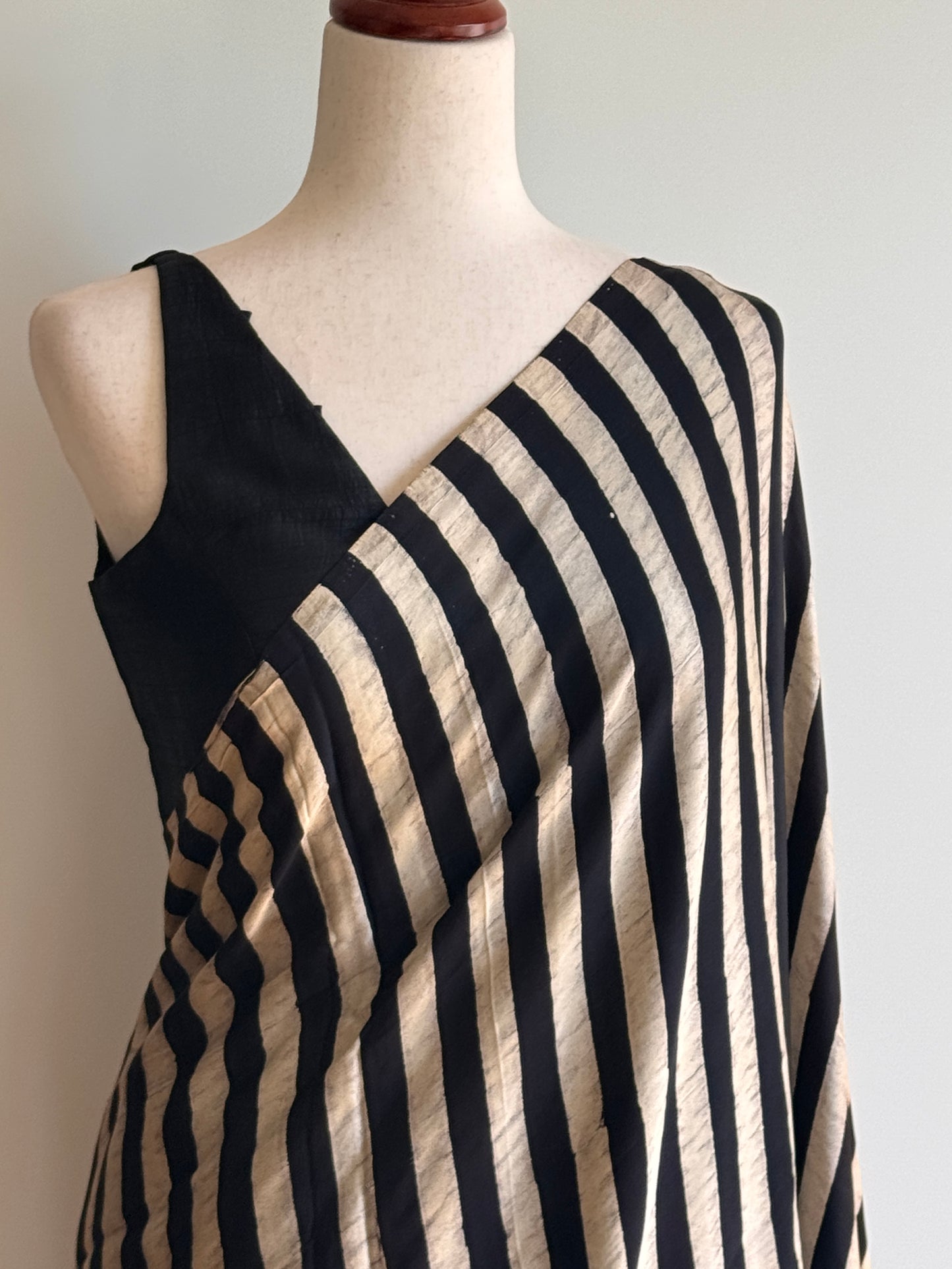 Black and White striped Modal Silk Ajrakh Saree