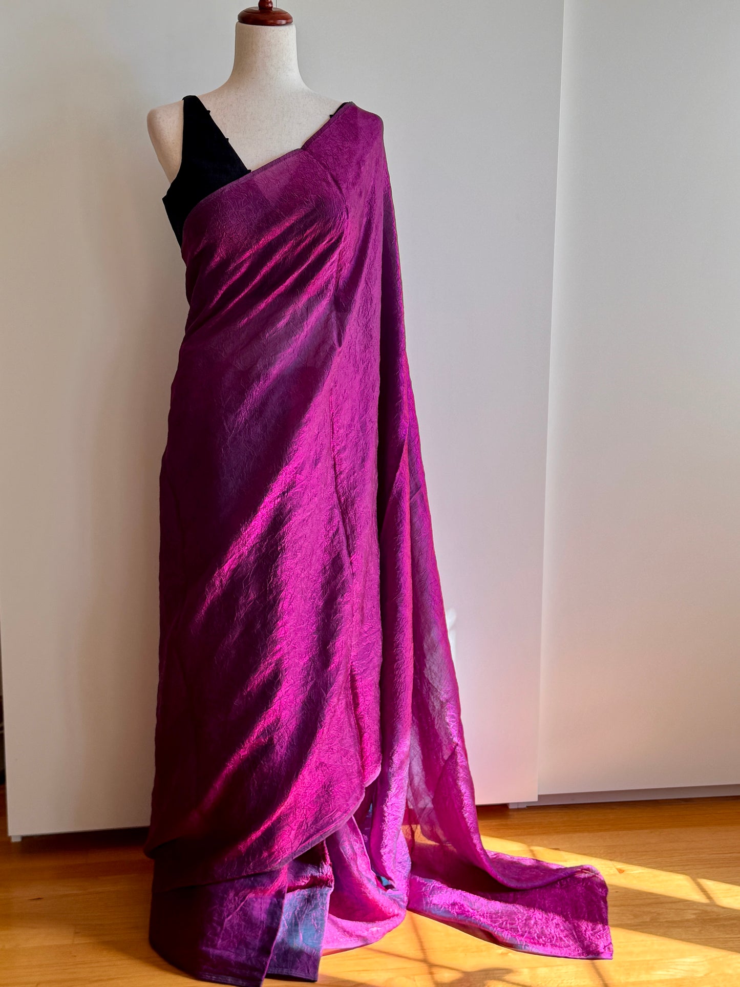 Dual Shade Purple Pink Crush Satin Silk Fancy Saree only