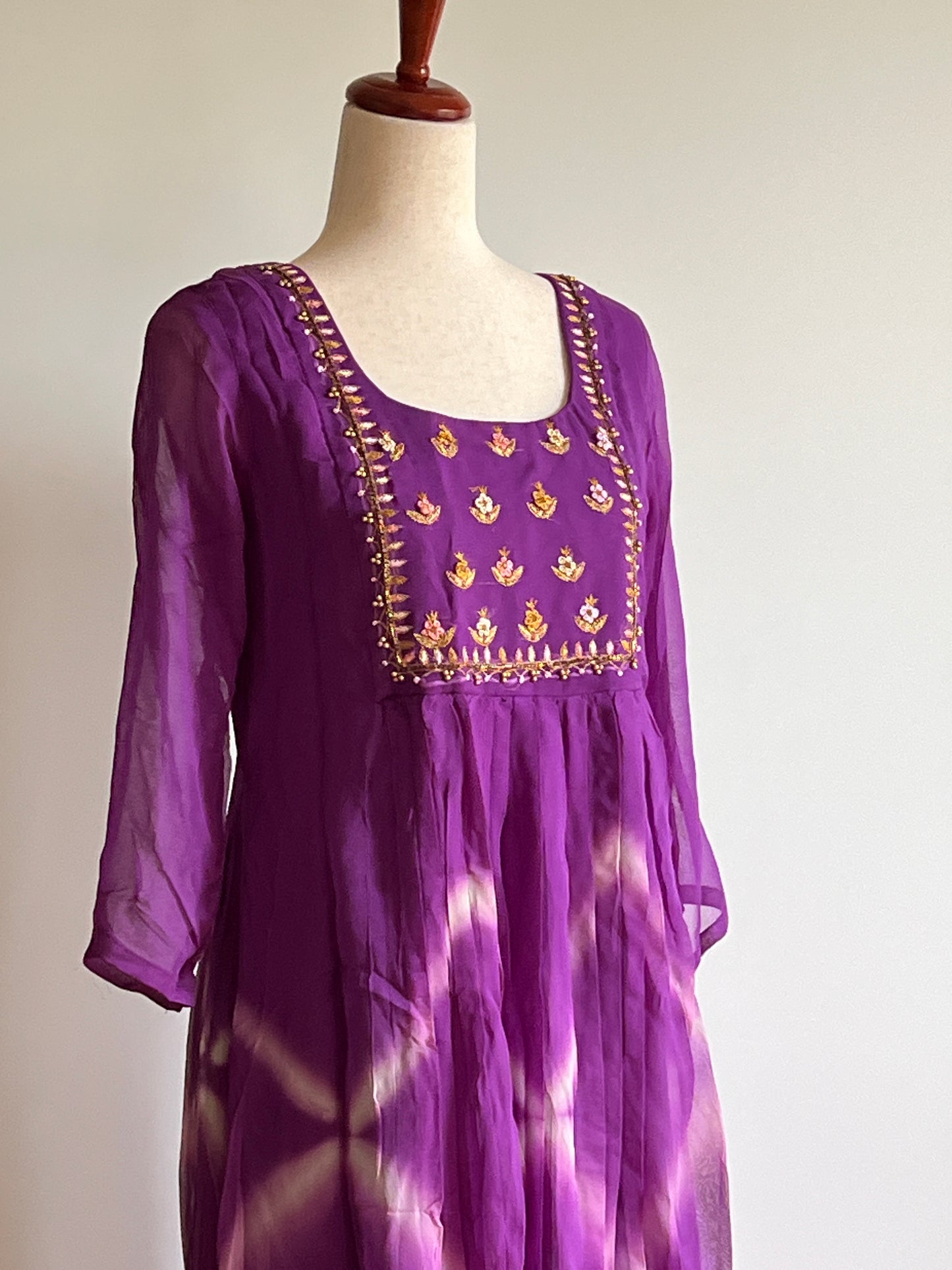 Lavender Pure Georgette tie and dye Aline Kurti- (SIZE L)