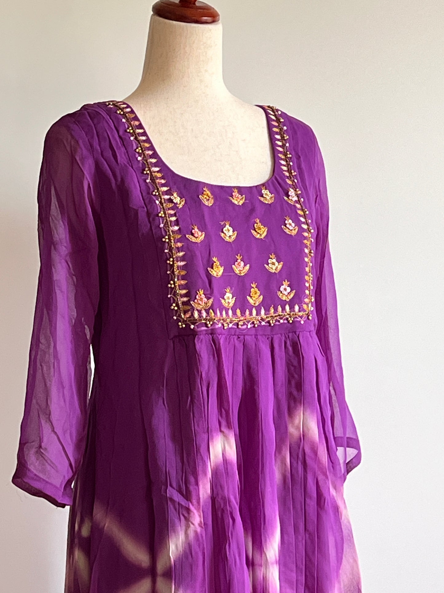 Lavender Pure Georgette tie and dye Aline Kurti- (SIZE L)