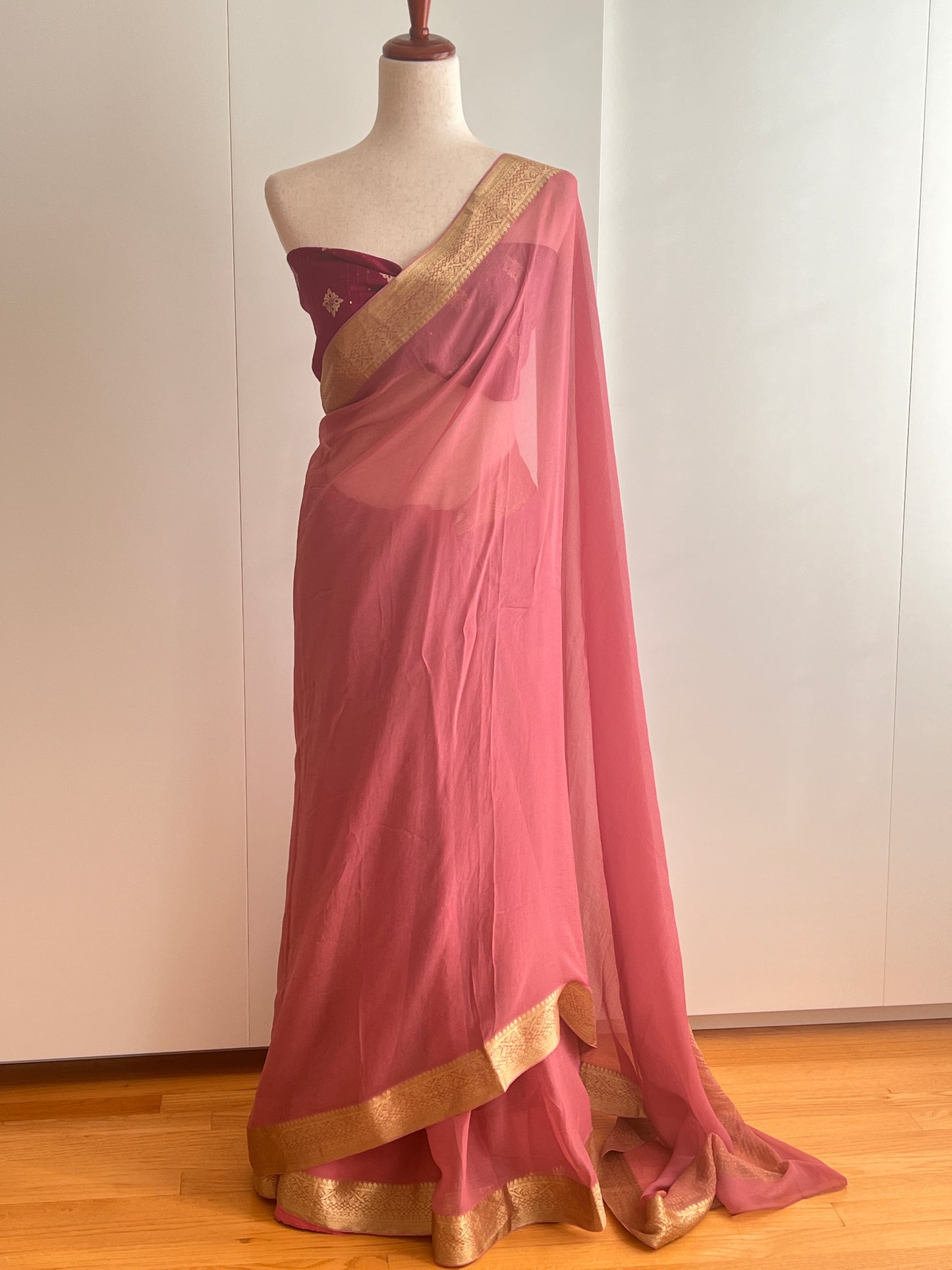 Pink Mysore Chiffon Saree