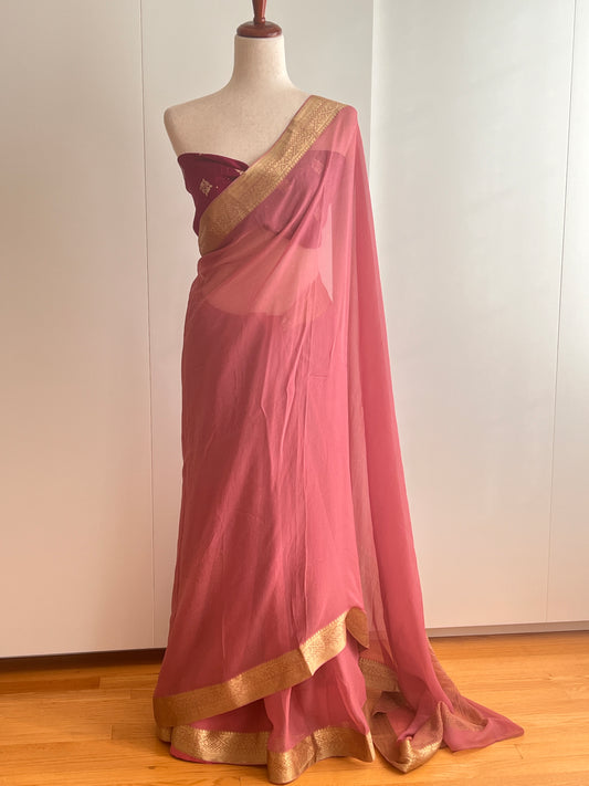 Pink Mysore Chiffon Saree