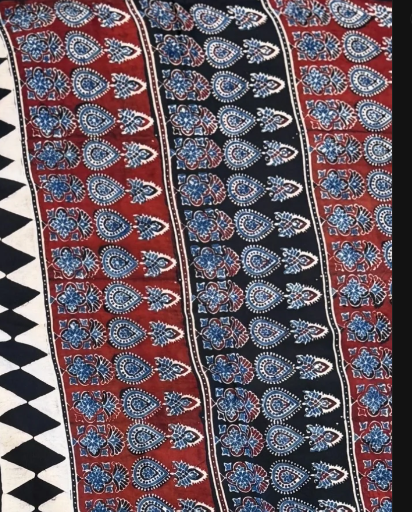 Ajrakh Modal Silk Saree with stitched blouse (Size-Medium-37)