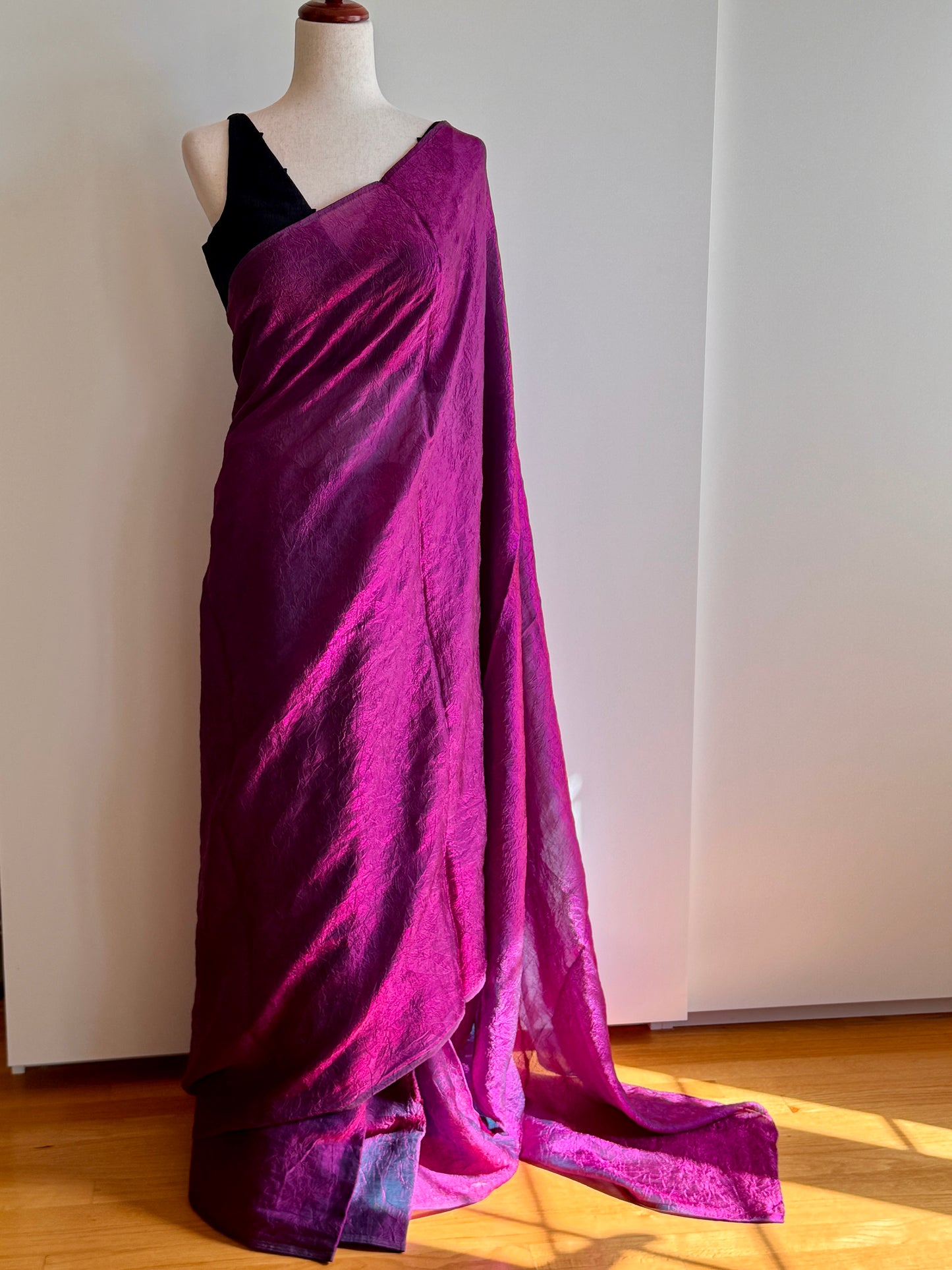Dual Shade Purple Pink Crush Satin Silk Fancy Saree only