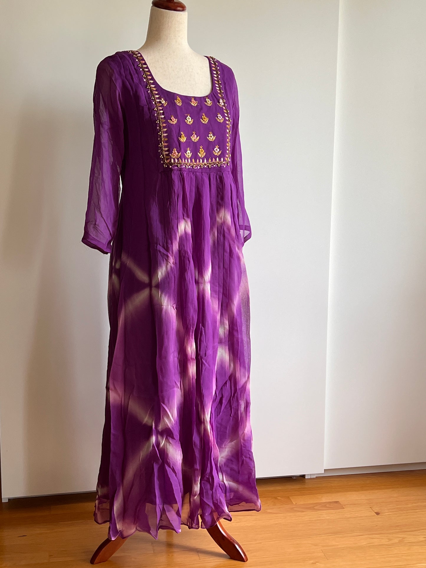 Lavender Pure Georgette tie and dye Aline Kurti- (SIZE L)