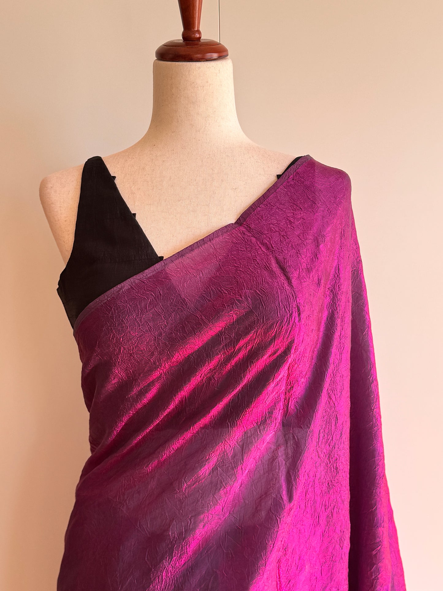 Dual Shade Purple Pink Crush Satin Silk Fancy Saree only
