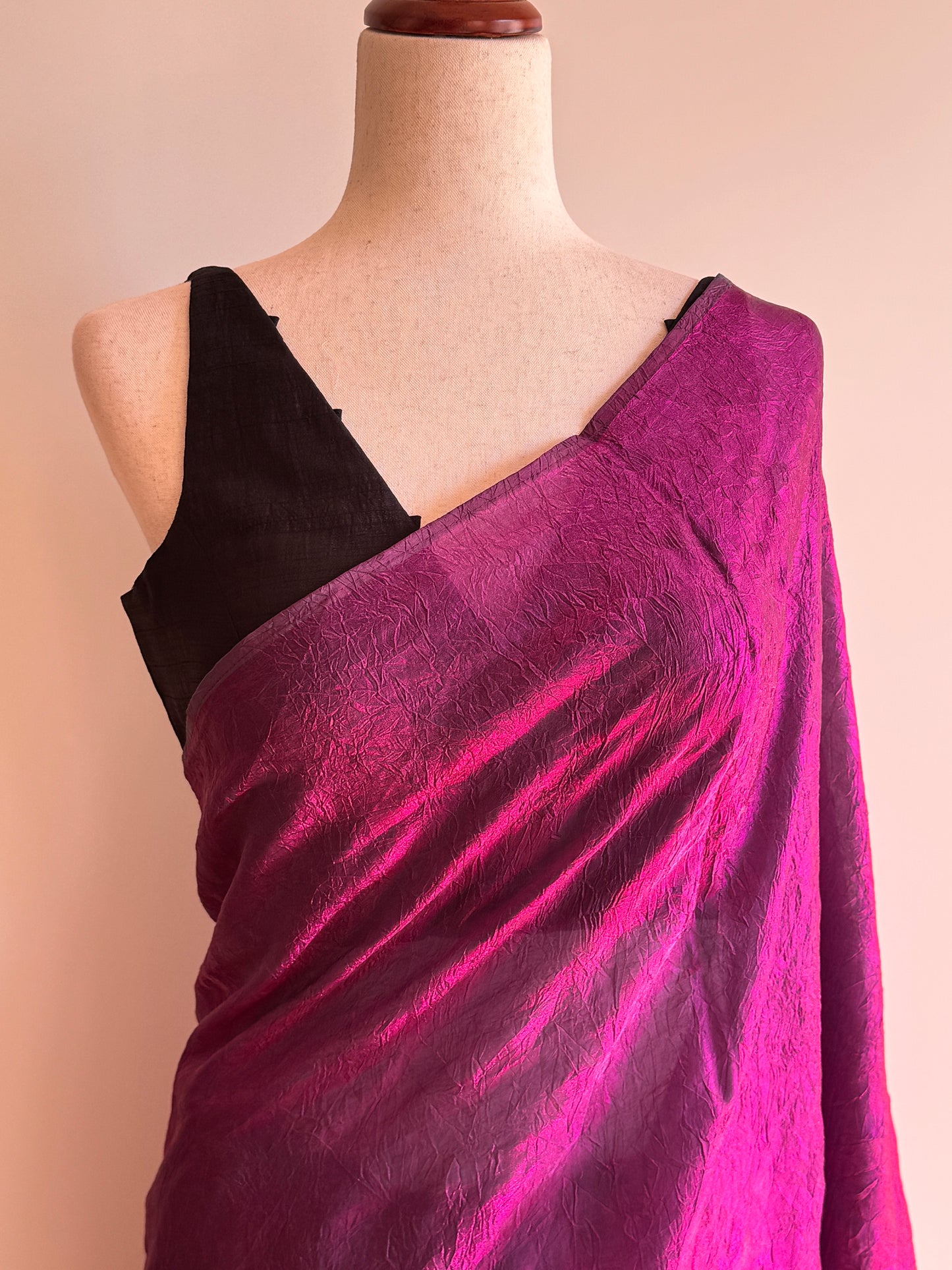 Dual Shade Purple Pink Crush Satin Silk Fancy Saree only