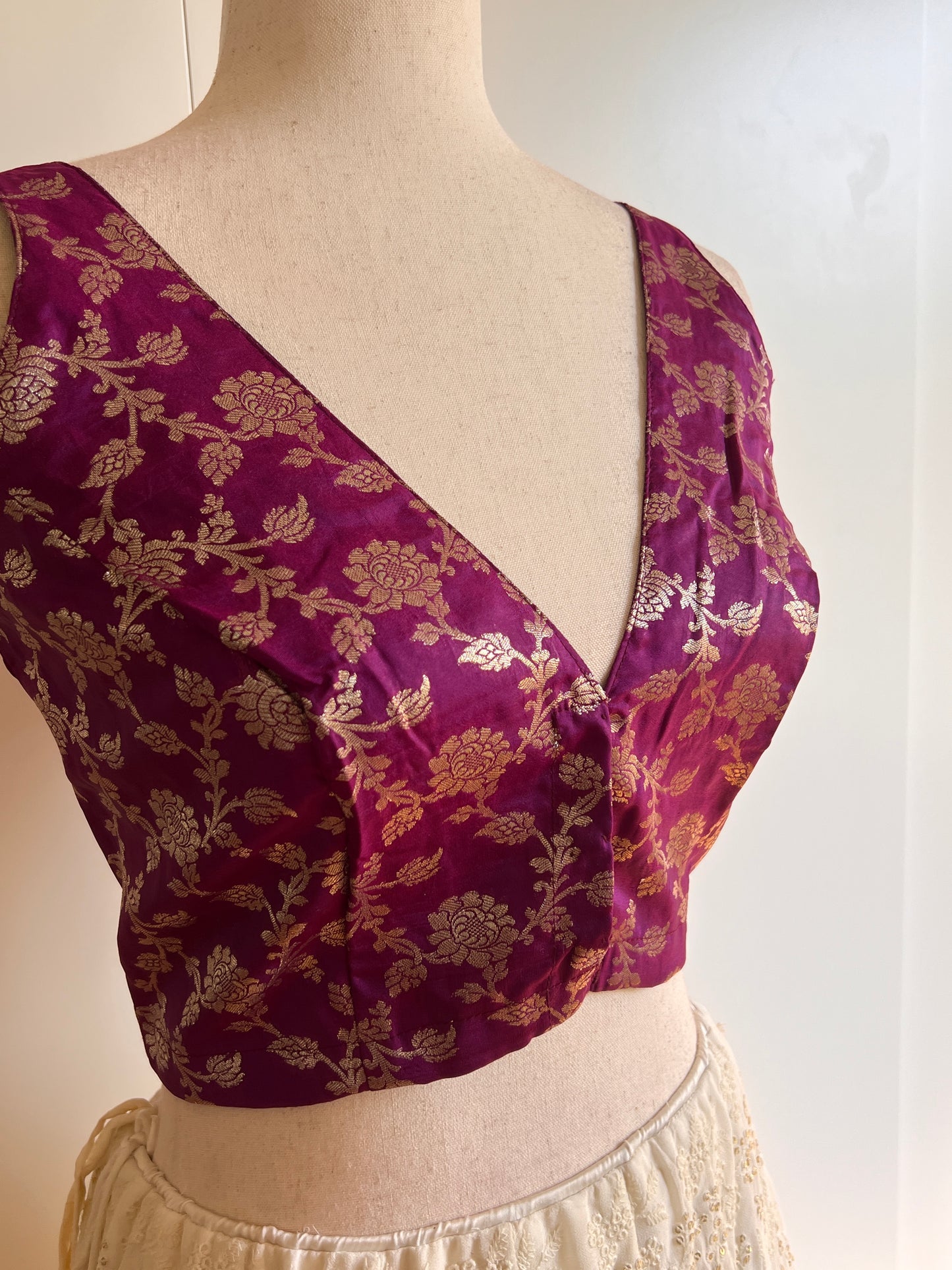 Purple Pure Brocade Silk Blouse Sleeveless