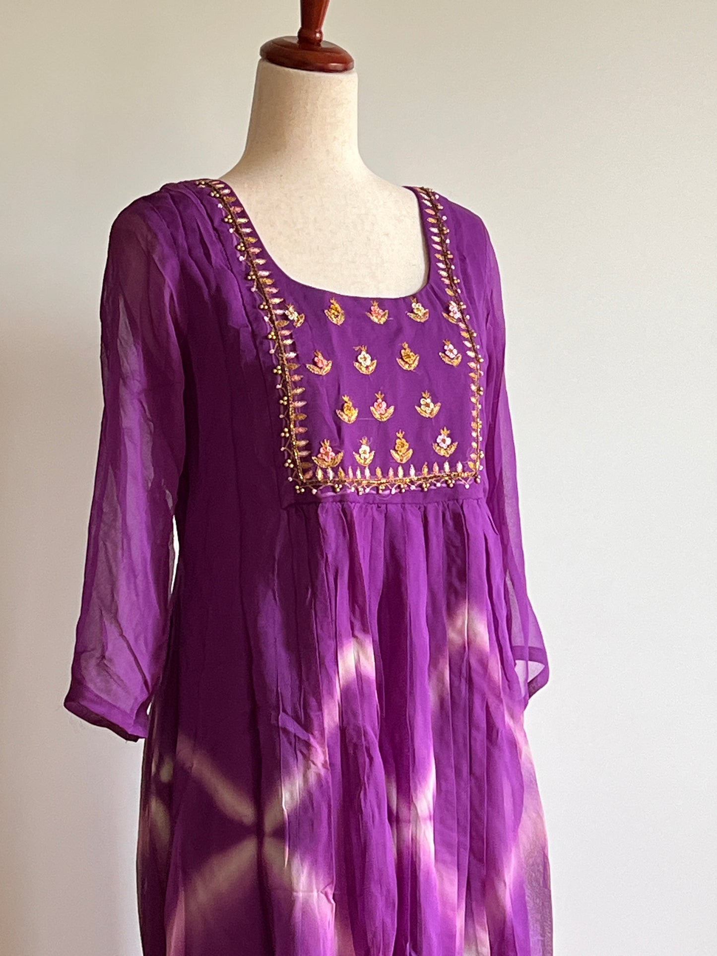Lavender Pure Georgette tie and dye Aline Kurti- (SIZE L)