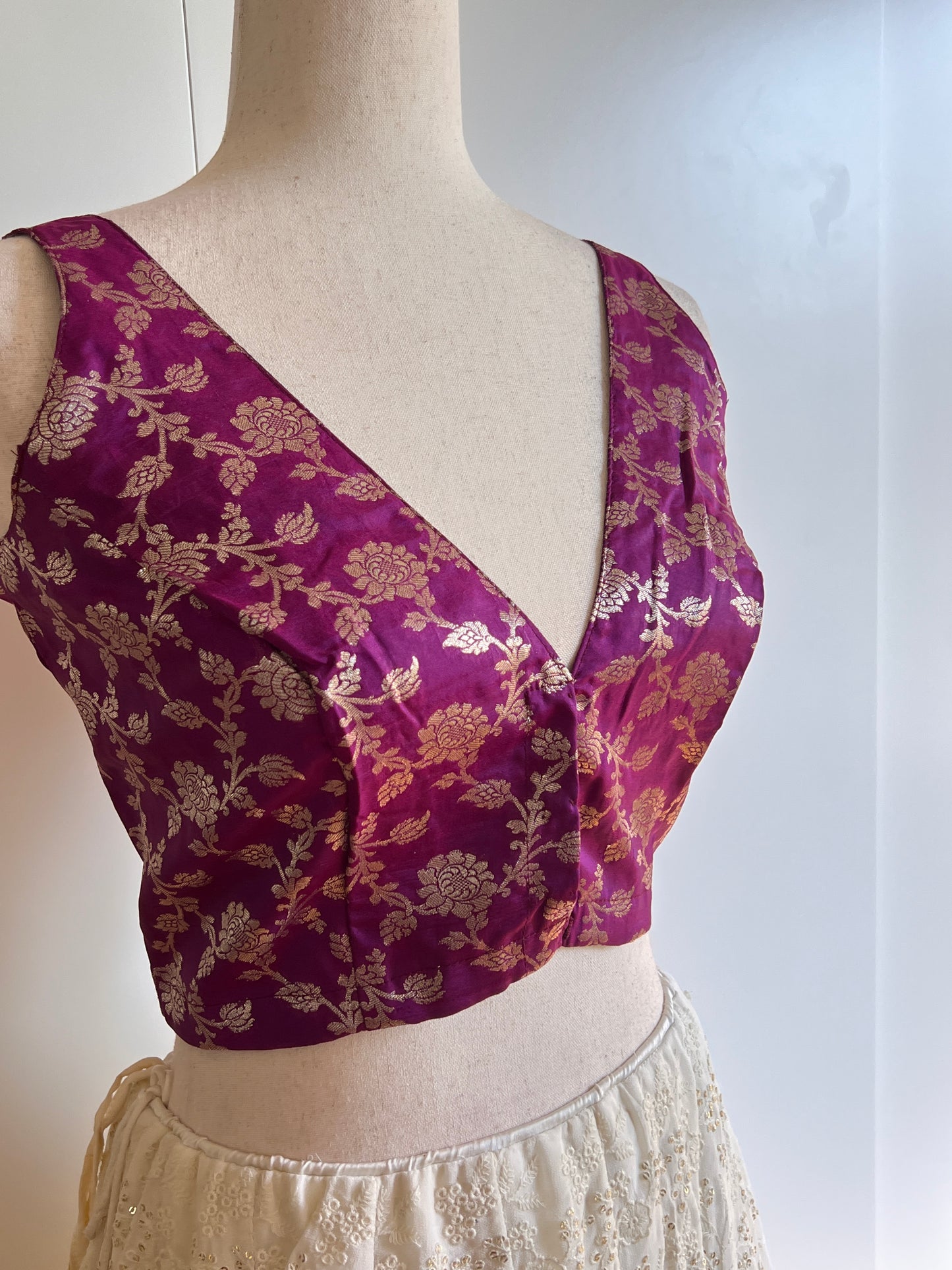 Purple Pure Brocade Silk Blouse Sleeveless
