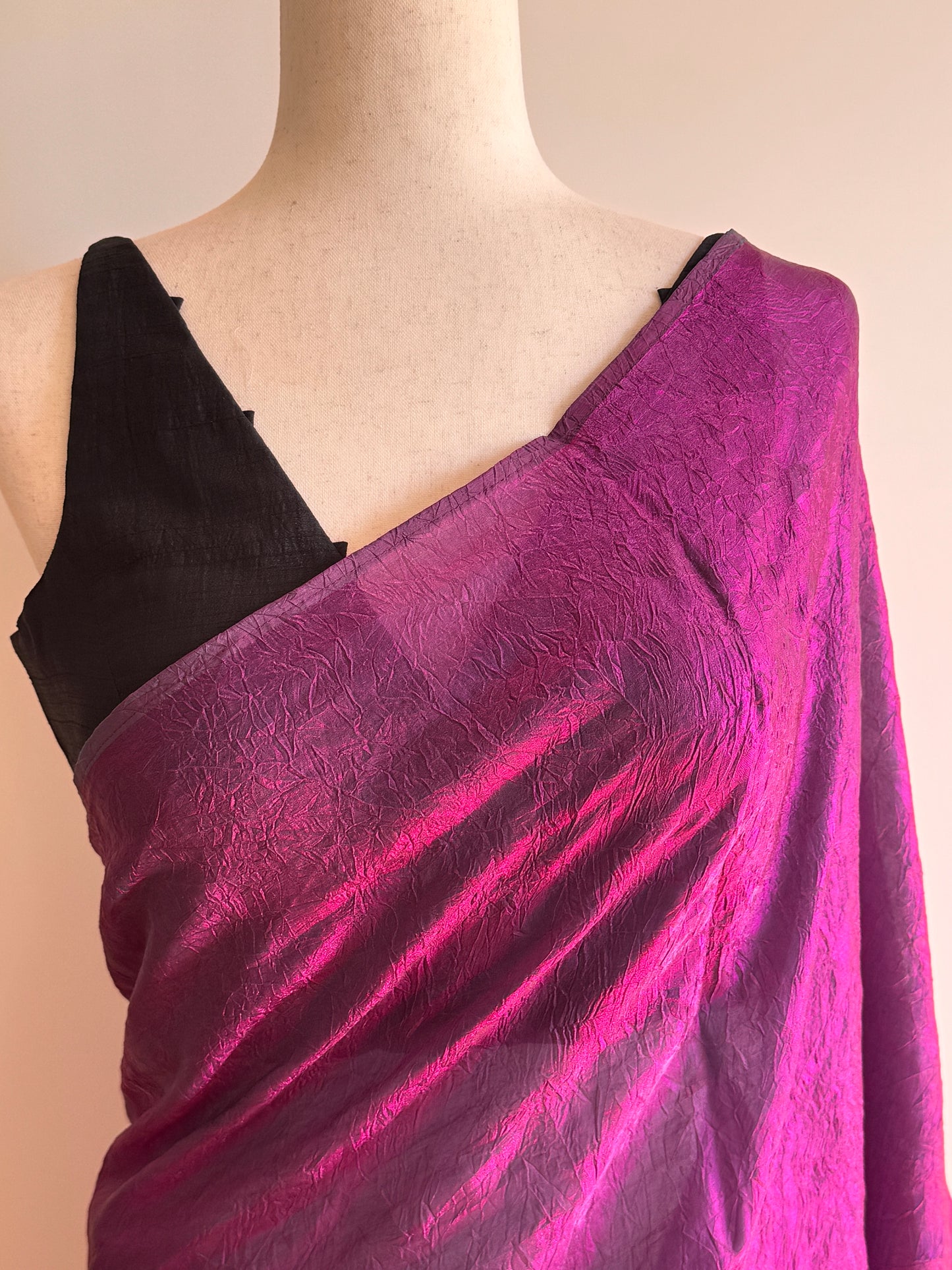 Dual Shade Purple Pink Crush Satin Silk Fancy Saree only