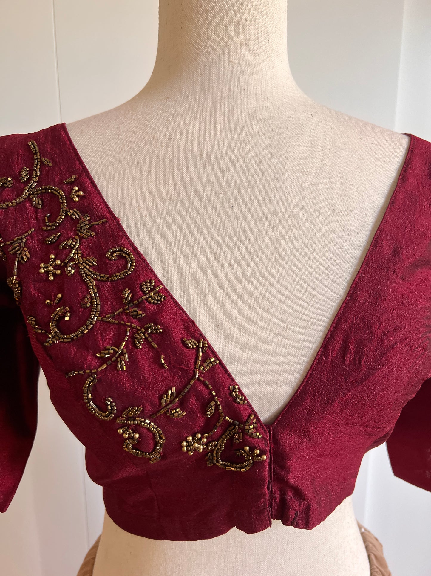 Reddish Maroon Fancy Silk Saree with Stitched Work Blouse -(Size-L)