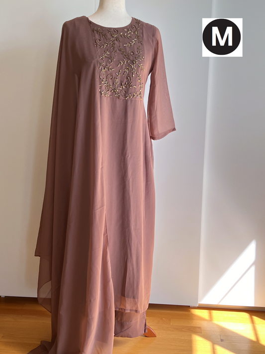 Beige Faux Georgette Handwork Slit Salwar Set