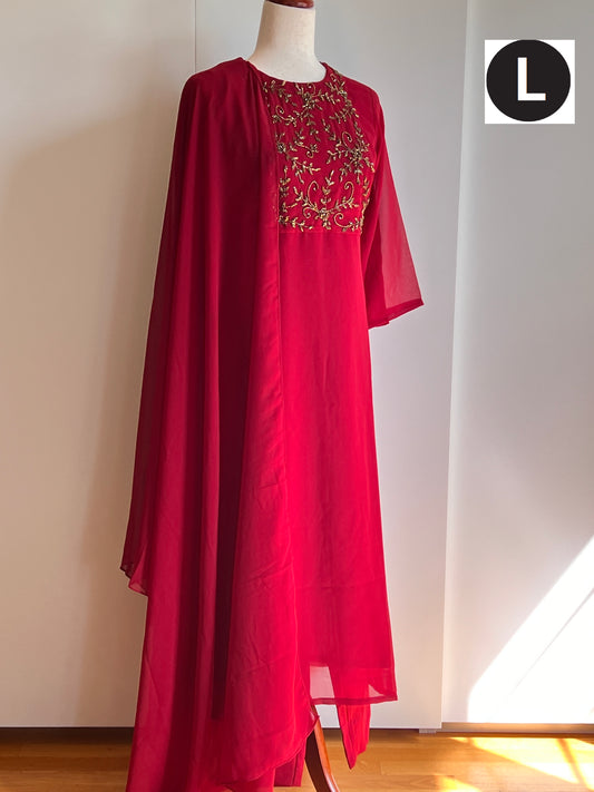 Reddish Maroon Faux Georgette Handwork Slit Salwar Set