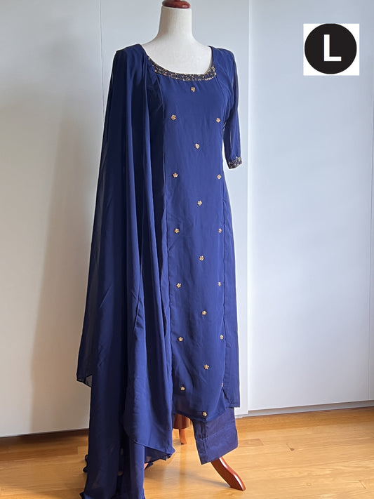 Navy Blue Faux Georgette Heavy Handwork Slit Salwar Set