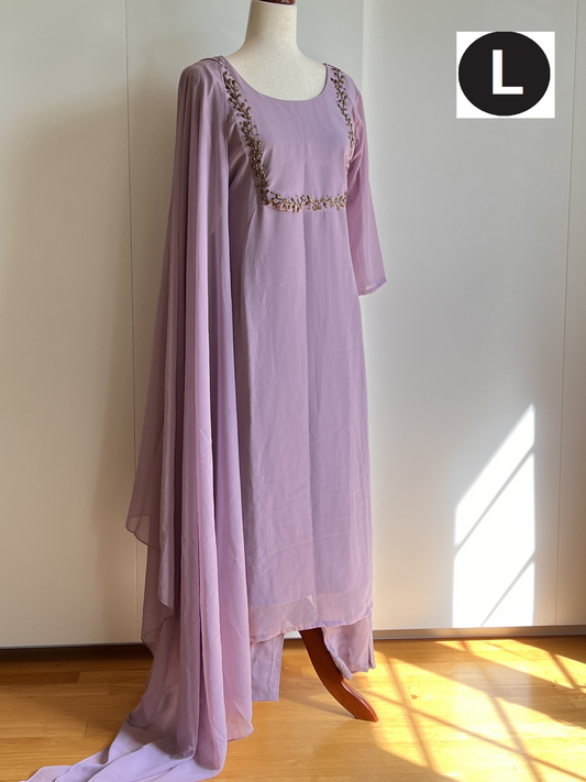Mauve Lavender Faux Georgette Heavy Handwork Slit Salwar Set