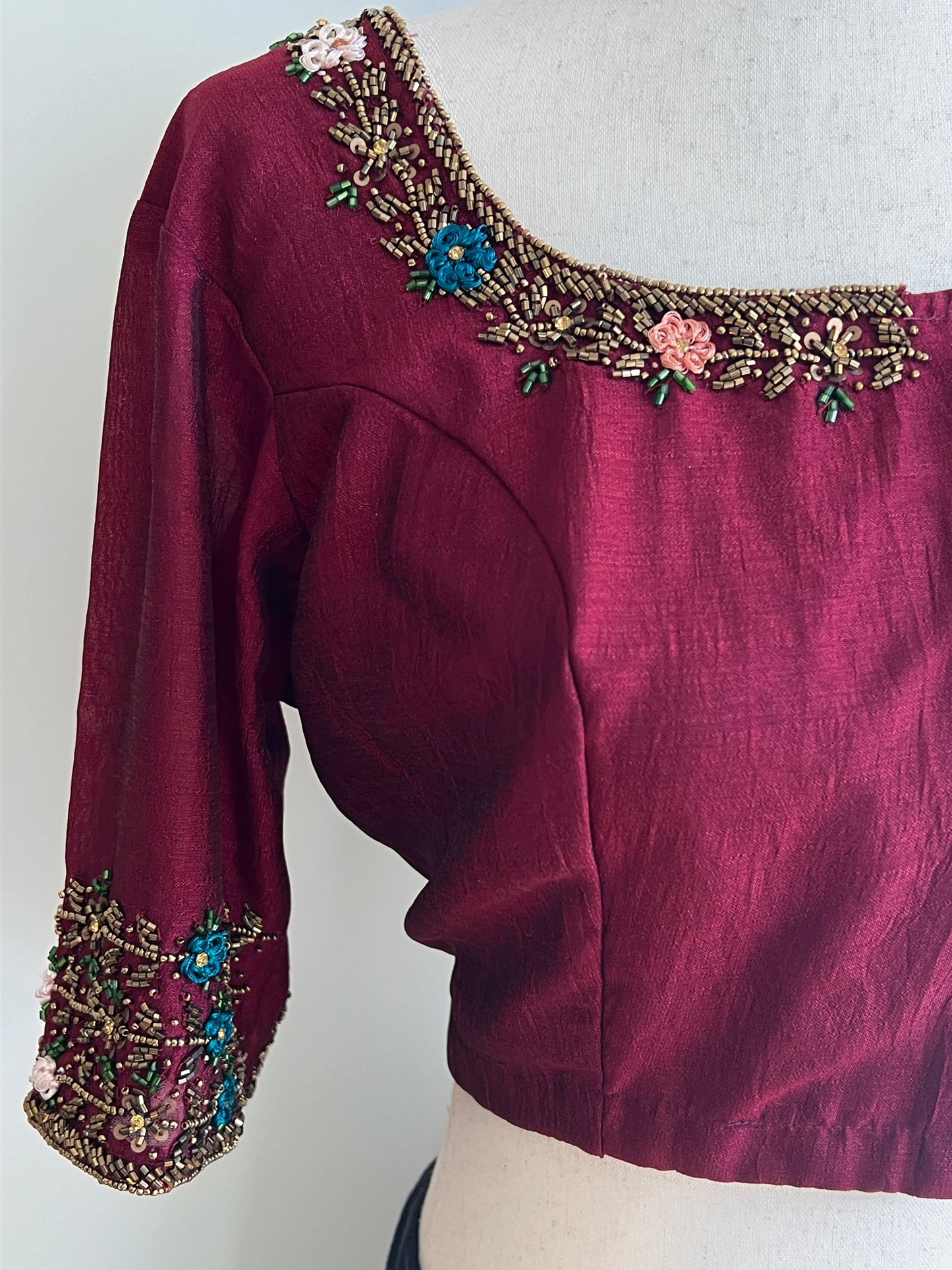 Maroon Silk Stitched Readymade Work Blouse (SIZE-L-40)