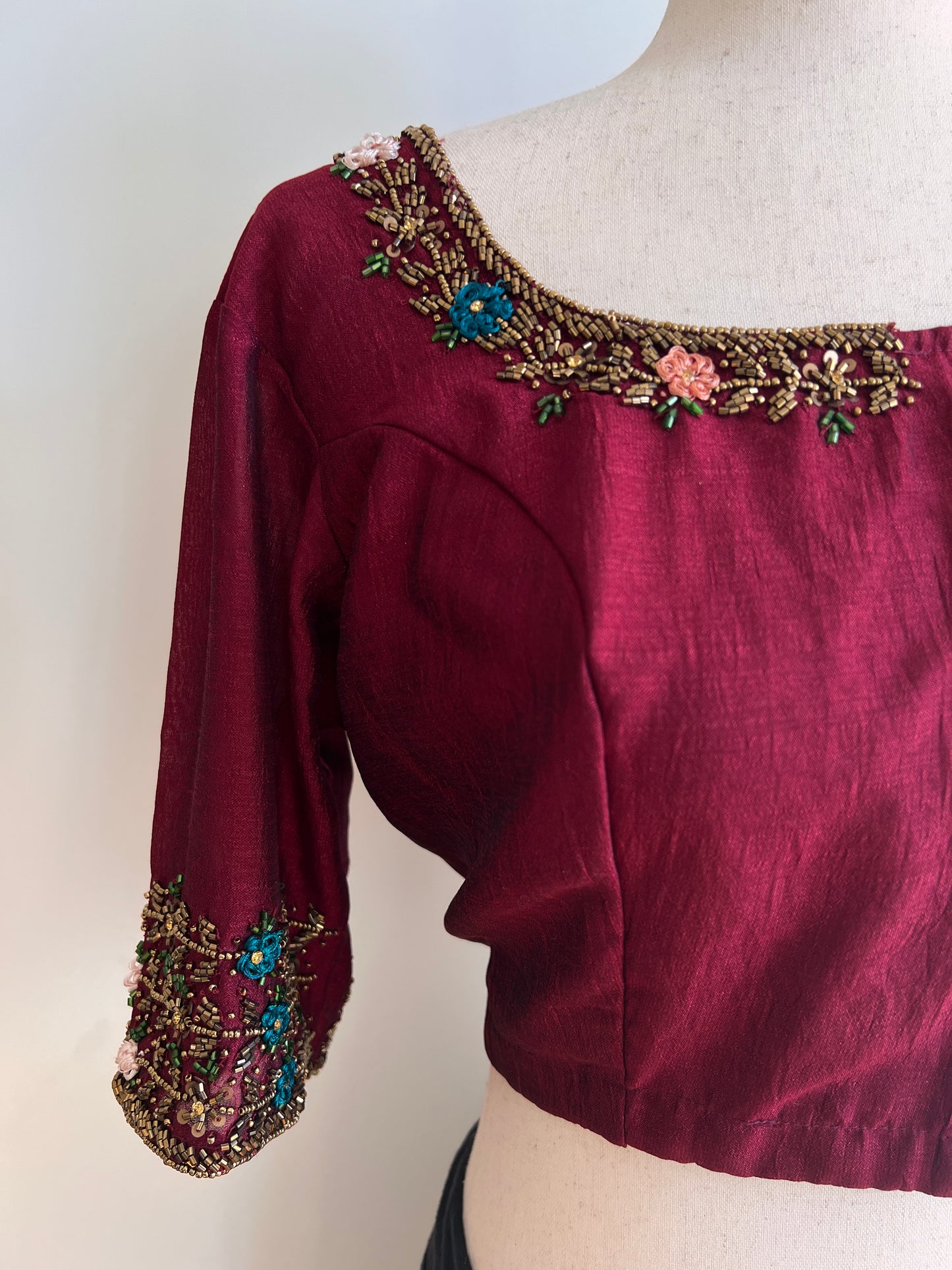 Maroon Silk Stitched Readymade Work Blouse (SIZE-L-40)