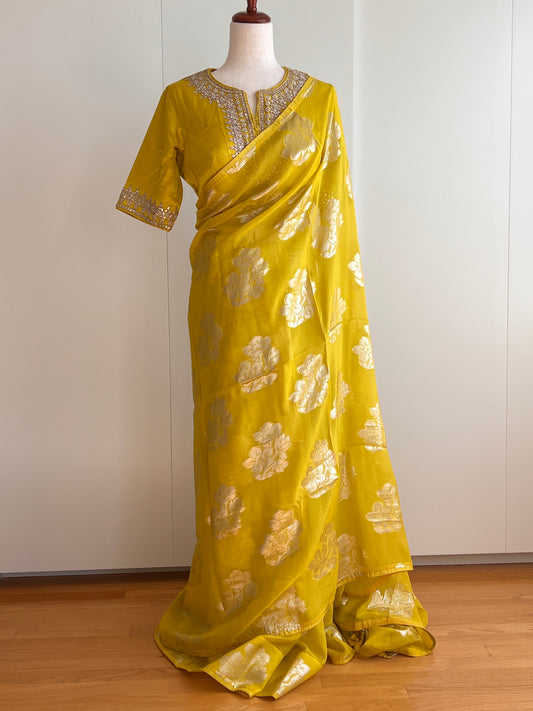 Yellow Organza Silk saree