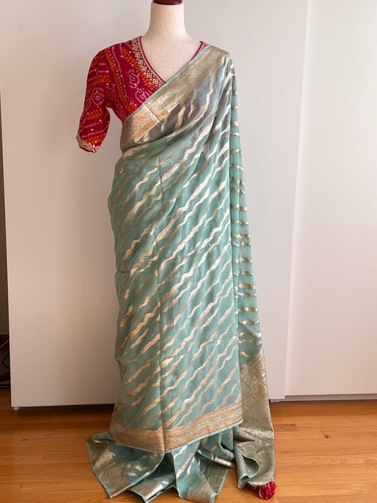 Pastel Green Organza Silk Saree