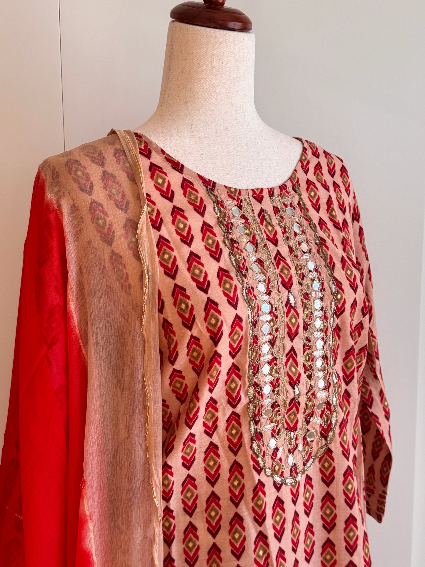 Red Printed Kurti Set