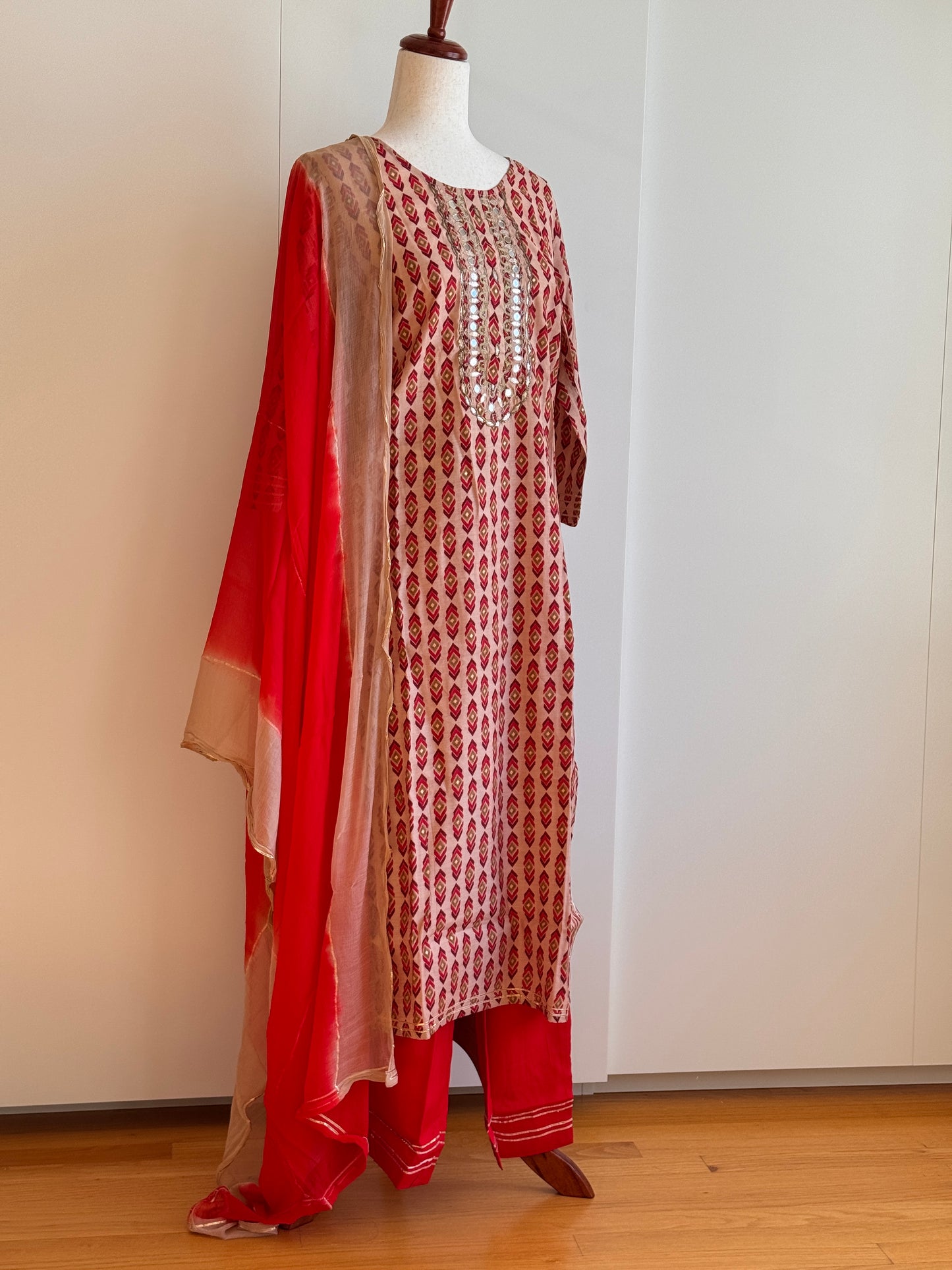Red Printed Kurti Set
